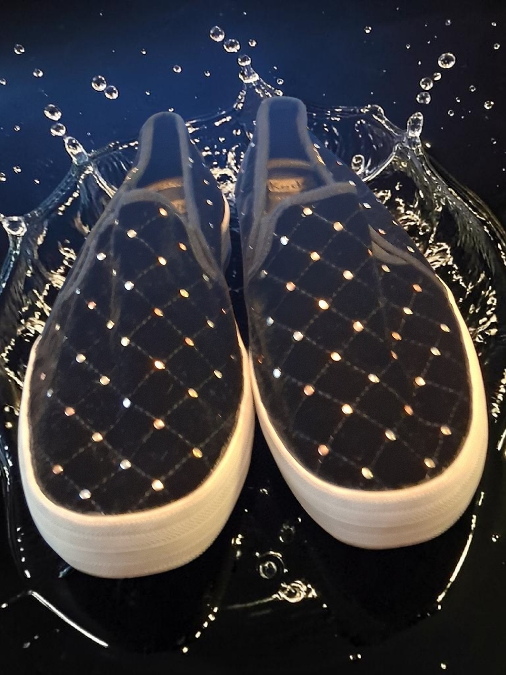 Kate Spade Velvet Slip-On Sneakers with Studded Diamond Quilting Womens Size 7